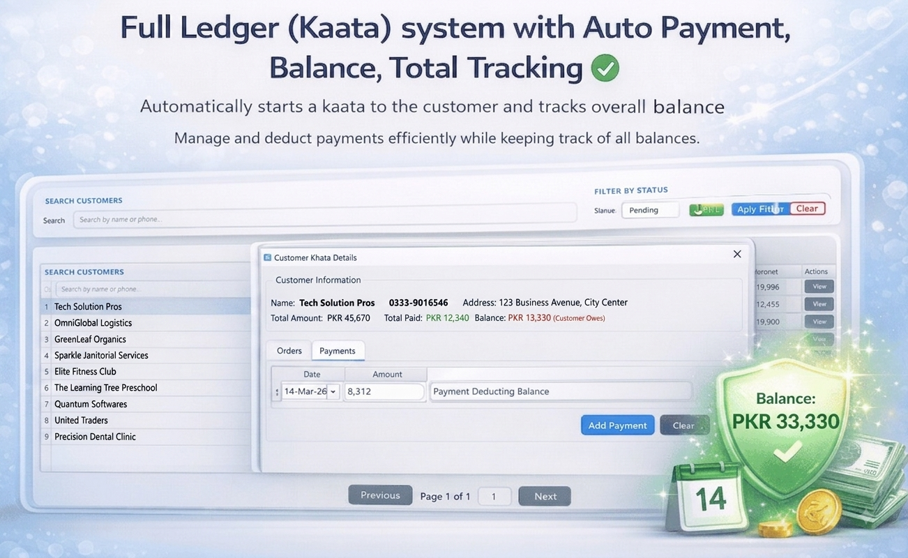 Ledger with payments and balance