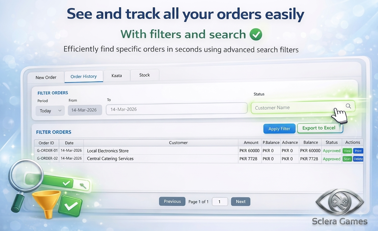 Order tracking table with filters