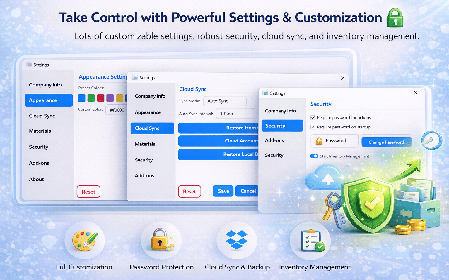 Settings panel with tabs